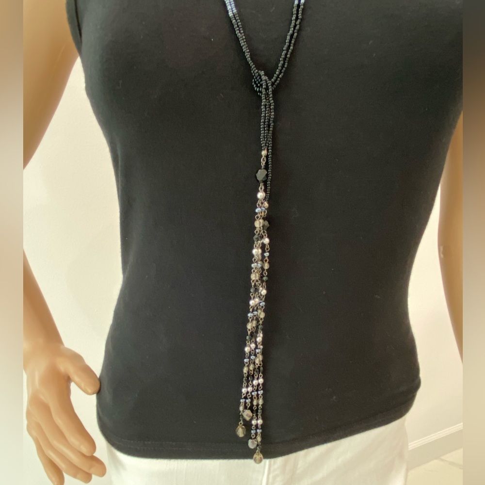 Versatile Black/Silver/Gray Beaded Lariat Necklace - image 8